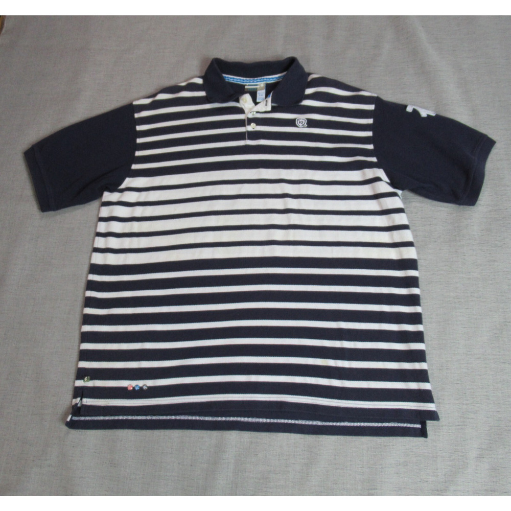 Vintage Rocawear Shirt Mens 2XL Cream Blue Striped Polo Golf Preppy Coastal 90s